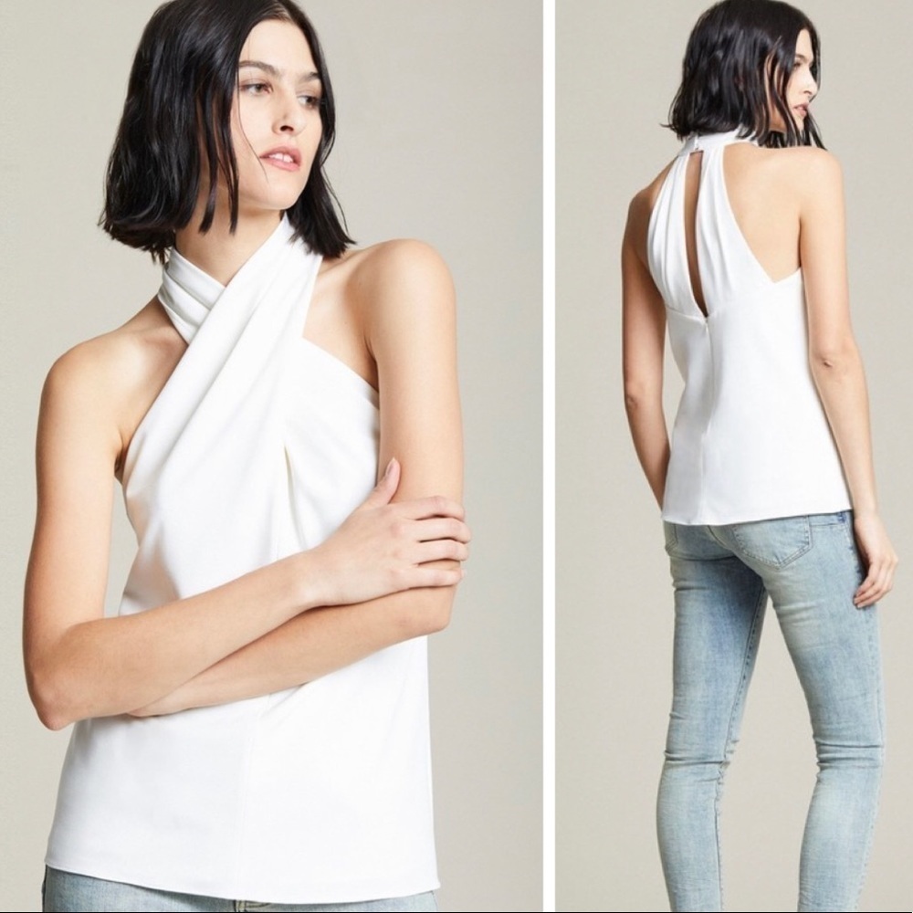 Halston Crepe Cross Neck Top